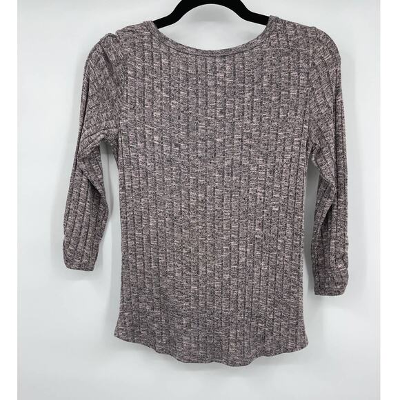 IZ Byer Womens Gray Twist Front Knot Blouse Top Ribbed 3/4 Sleeve Shirt Size XS - Picture 3 of 12